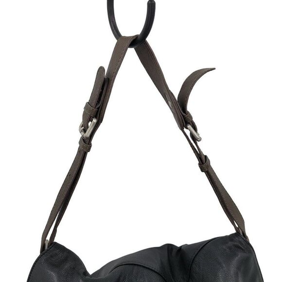 Sondra Roberts Satchel Shoulder Bag Black Leather Fold Over Magnetic Snap - Picture 6 of 12